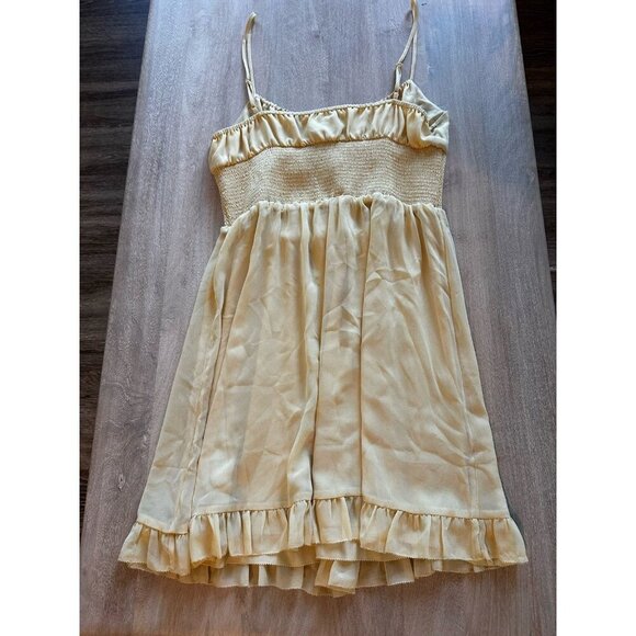 Aritzia Wilfred Genoa Mini Dress Smocked in Wheat Butter Yellow Size Large - Picture 5 of 5